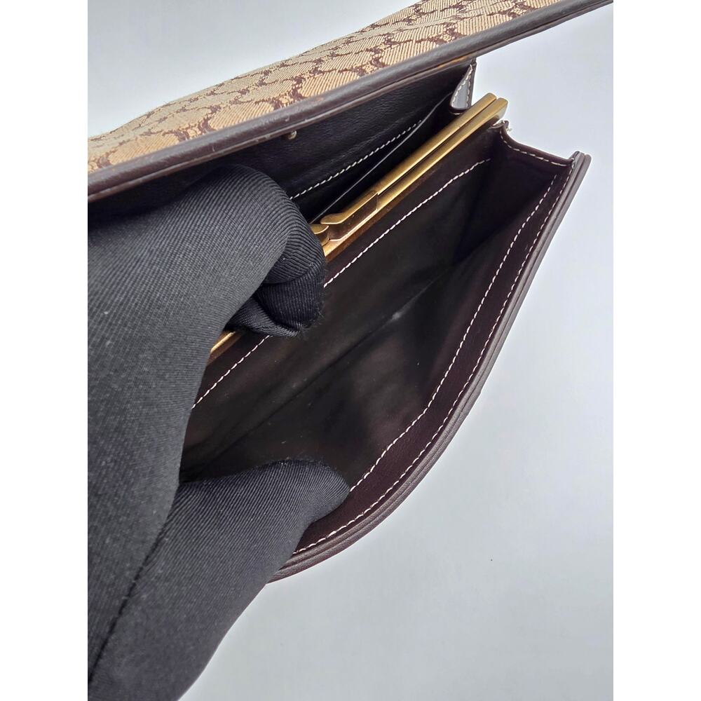 Celine Macadam Canvas Long Wallet Brown Triomphe Kiss Lock Coin Purse Vintage - Picture 14 of 16